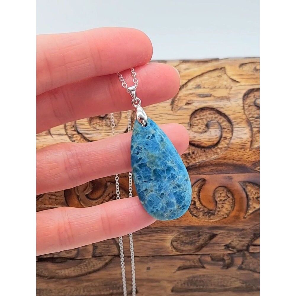 Blue Apatite Necklace Crystal Natural Gemstone Pendant